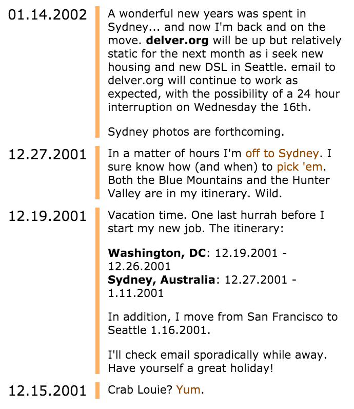 What my blog looked like in 2001. It was on the delver.org domain back then.